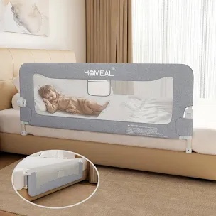 HOMEAL Bed Rail for Toddlers, 59in Foldable Toddler Bed Rails with U-Shape Base Twin Full Queen King Size Beds, Grey 1 Pack