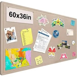 Foldable Large Bulletin Board, 60x36 Inches Cork Board Alternative, Large Felt Board Decorative Pin Board for Wall, Foldable Photo Board Self-Adhesive Vision Board with 36 Pushpins Khaki
