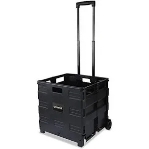 Rolling Foldable Plastic Crate with Telescopic Handle and 3-in. Wheels