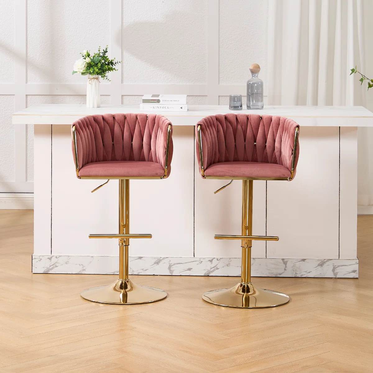 swivel adjustable height bar stool modern velvet barstool with barrel back kitchen island counter bar chair with golden base