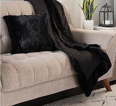 2 Pack North Shore Living Knit & Faux Fur Throw Blanket & Pillow Set