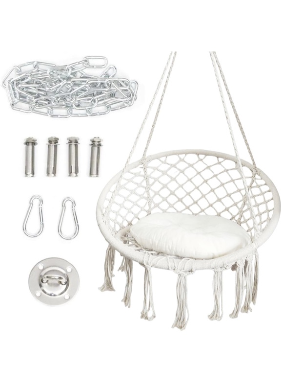 Hammock Hanging Swinging Chair,Hanging Cotton Rope Swing Chairs with Cushion and Hardware Kits, Hanging Chairs for Indoor Balcony and Outdoor Use,Perfect for Bedroom, Porch, Kids, Adults, (330 Lbs)