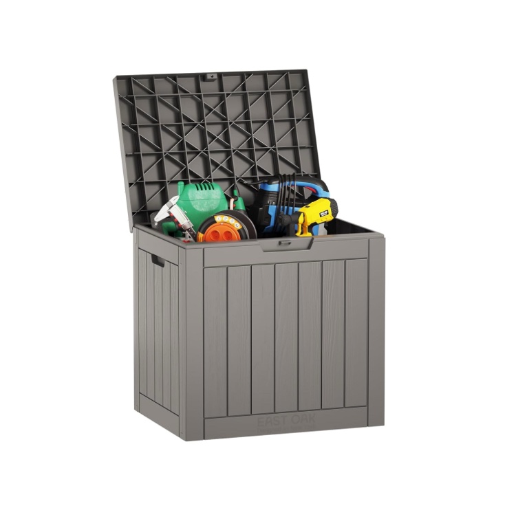 EAST OAK Outdoor Storage Box, 31 Gallon Deck Box Indoor and Outdoor Use, Waterproof Resin Storage Bin for Package Delivery, Patio Cushions, Gardening Tools, Outdoor Toys, Lockable, UV Resistant, Grey