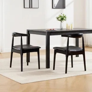 Modern Upholstered Dining Chairs With Backrest, With Solid Wood Frame black