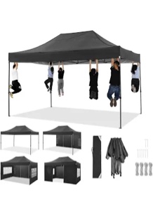 COBIZI 10x15 Pop up Canopy Heavy Duty Party Tent with 4 Sidewalls,Outdoor Waterproof Pop up Canopy Tent Event Shelter for Parties,Commercial-Series,Camping,Event,Black(Frame Thickened)