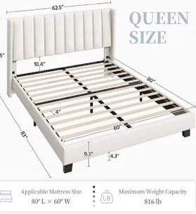 Yaheetech Upholstered Bed Frame with Wing Side