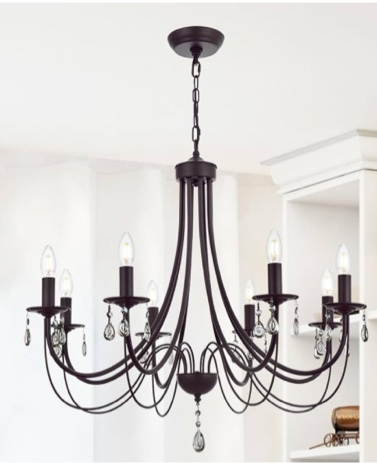 8-Lights Candle Chandeliers Brushed Nickel Luxury Industrial Kitchen Island Hanging Light Fixtures Modern Crystal Chandelier Ceiling Lighting for Dinning Room Living Room Kitchen