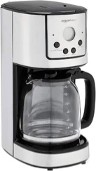 Amazon Basics Programmable Coffeemaker with Carafe and Reusable Filter, Stainless Steel, 12 Cups, Black