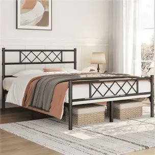 Yaheetech Full Size Metal Platform Bed Frame with Headboard and Footboard, Black