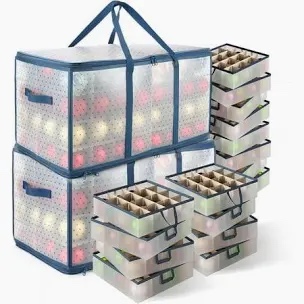 Large Christmas Ornament Storage Box With Adjustable Dividers - Plastic Ornament Storage Container F