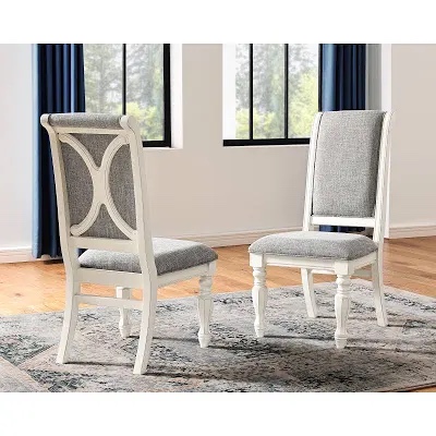 Roundhill Furniture Belleza Solid Wood Upholstered Dining Chairs, Set of 2, Antique White