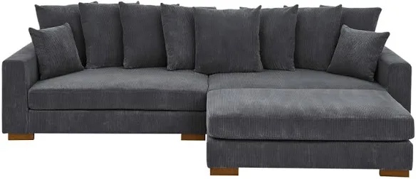 Midnight Gray Corduroy 3-Piece Sectional Sofa with Chaise and Ottoman