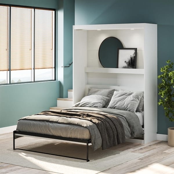 Signature Sleep Impressions Full Murphy Bed with Gallery Shelf & Touch Sensor LED Lighting, Natural - White - Full
