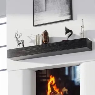 Houseables Floating Mantel Shelf, Mantle, Mantel Shelf, Wood Mantle, Fireplace Shelves, Mantal, for Wall, Over Fire Place, Chimney, Real Wooden Beam, Rustic Grey, 66 Inch, 75 lb Capacity