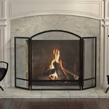 Black Powder Coated Steel 3-Panel Arched Fireplace Screen 48" x 29.75"