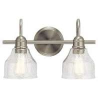 Kichler Avery 14.75" Vanity Bath Light In Brushed Nickel, Vintage 2-Light Bathroom Wall Mount Fixture with Clear Seeded Glass, (14.75" W x 9.25" H), 45972NI