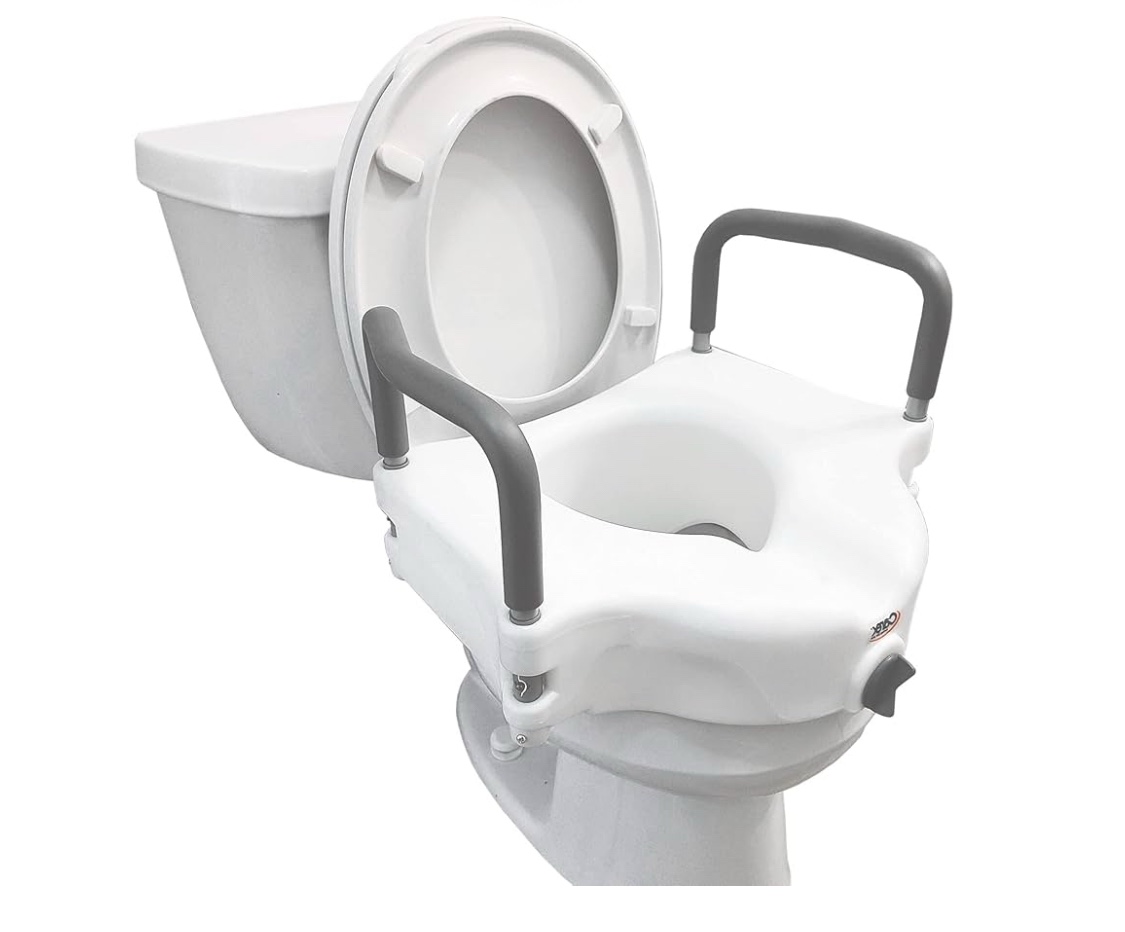 Carex 3.5 Inch Raised Toilet Seat with Arms, Round Toilet Seat Riser, 300 lbs Capacity, Elevating and Raising Seat for Elderly and Handicap, Universal, Slip-Resistant with Padded Handles, White