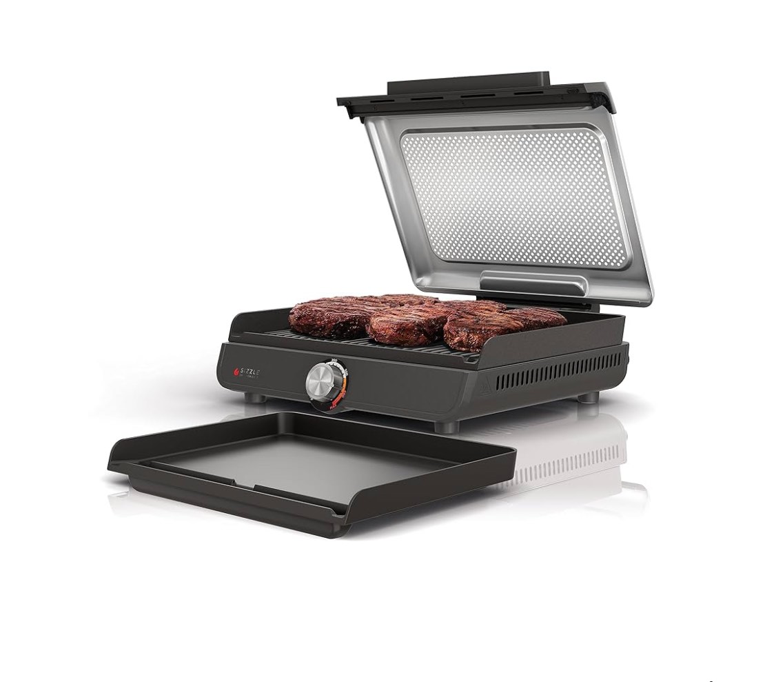 Ninja Griddle and Indoor Grill, 14’’, Electric Grill, For Steak, Burgers, Salmon, Veggies, and More, Pancake Griddle, Nonstick, Dishwasher Safe, 500F, Even Cooking, Silver, GR101