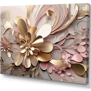set of 2 Liquid Art Gold And Pink Floral Effervescence - 0 Canvas Art