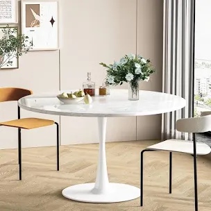 (Table top only) Elina Round White Marble Dining Table 