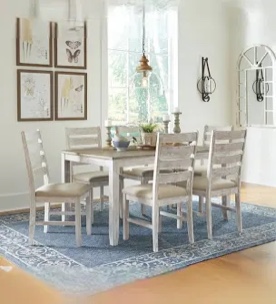 (Chairs only) Signature Design by Ashley Skempton Modern Farmhouse Counter Height Dining Table and Upholstered Bar Stools, Set of 7, White & Light Brown
