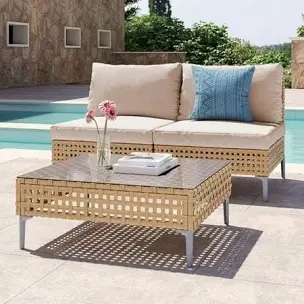 Grand patio 3 Pieces Wicker Patio Furniture Set, All Weather Outdoor Sectional Sofa with Beige Thick Cushions and Coffee Table