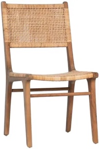 Emo Natural Finish Teak And Natural Woven Rattan High Back Dining chair 