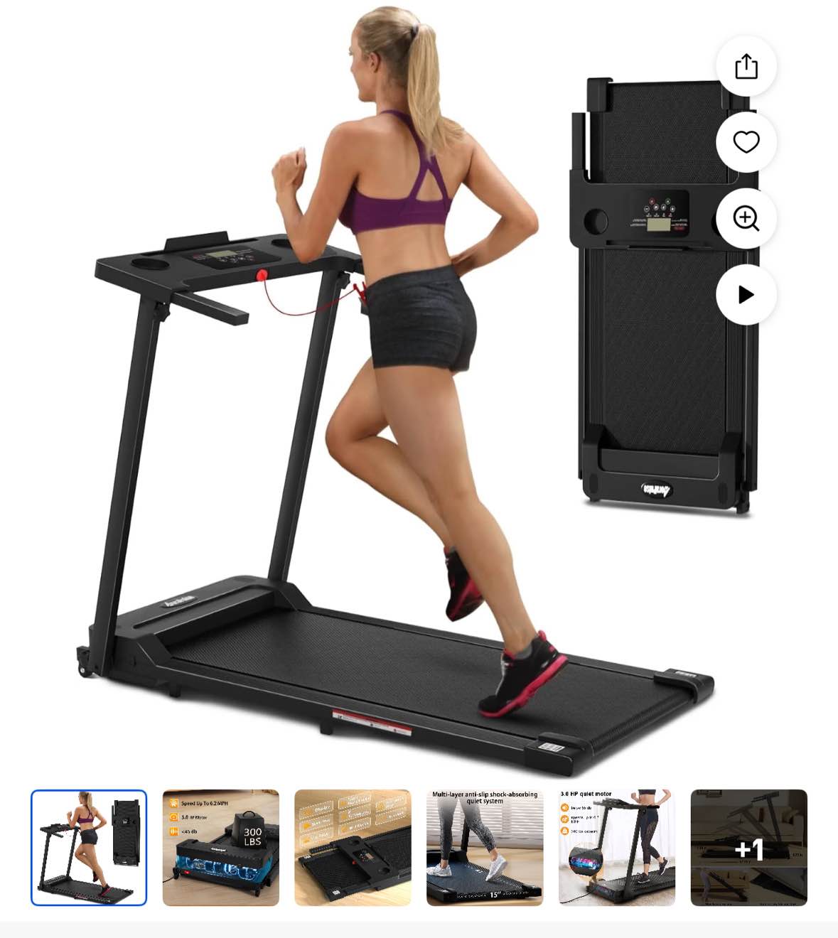 300 lbs Portable Folding Treadmill, 3.0 HP Foldable Compact Treadmill for Home Office, Walking Running Treadmill with LED Display for Exercise