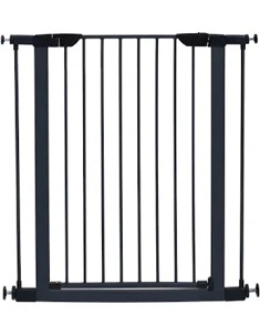 MidWest Homes for Pets 39 Inches Tall Walk-Through Steel Pet Gate, Pressure Mounted Dog Gate Measures 29-38 Inches Wide & Includes Two 3-Inch-Wide Extensions, Graphite