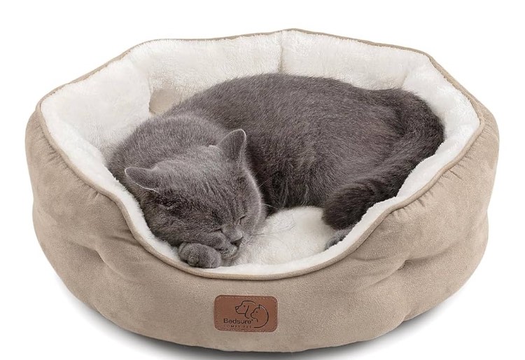 Bedsure Cat Beds for Indoor Cats - Washable Bolster Dog Sofa Beds for Extra Small Dogs, Supportive Foam Pet Couch Bed with Removable Washable Cover, Waterproof Lining and Nonskid Bottom, Grey