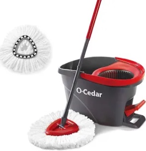 (Bucket only, Used) O-Cedar Easywring Microfiber Spin Mop & Bucket Floor Cleaning System with 1 Extra Refill,Red / Gray