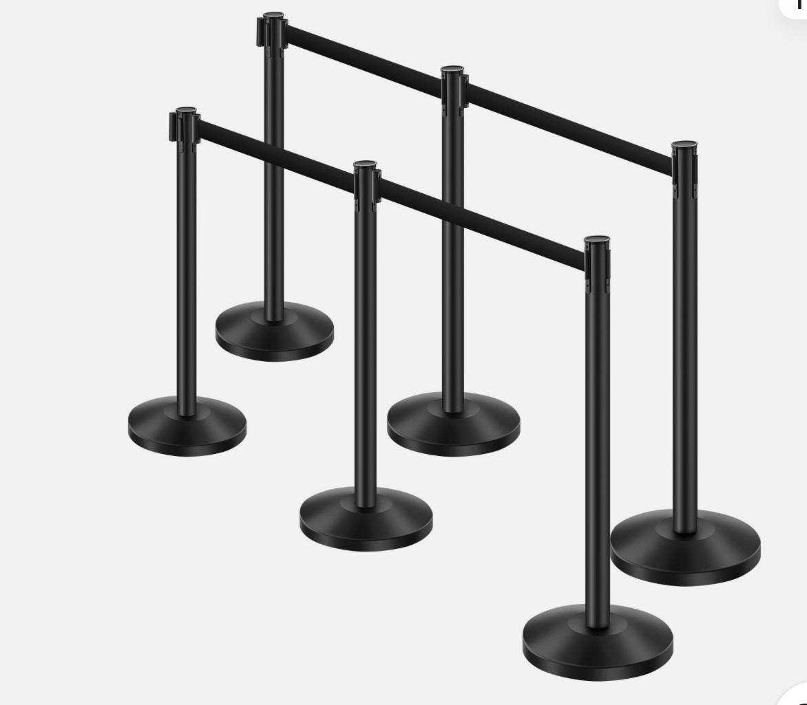 VEVOR 6 Pcs Stanchion Post with 4 Retractable Belts & Sand Injection Hollow Base