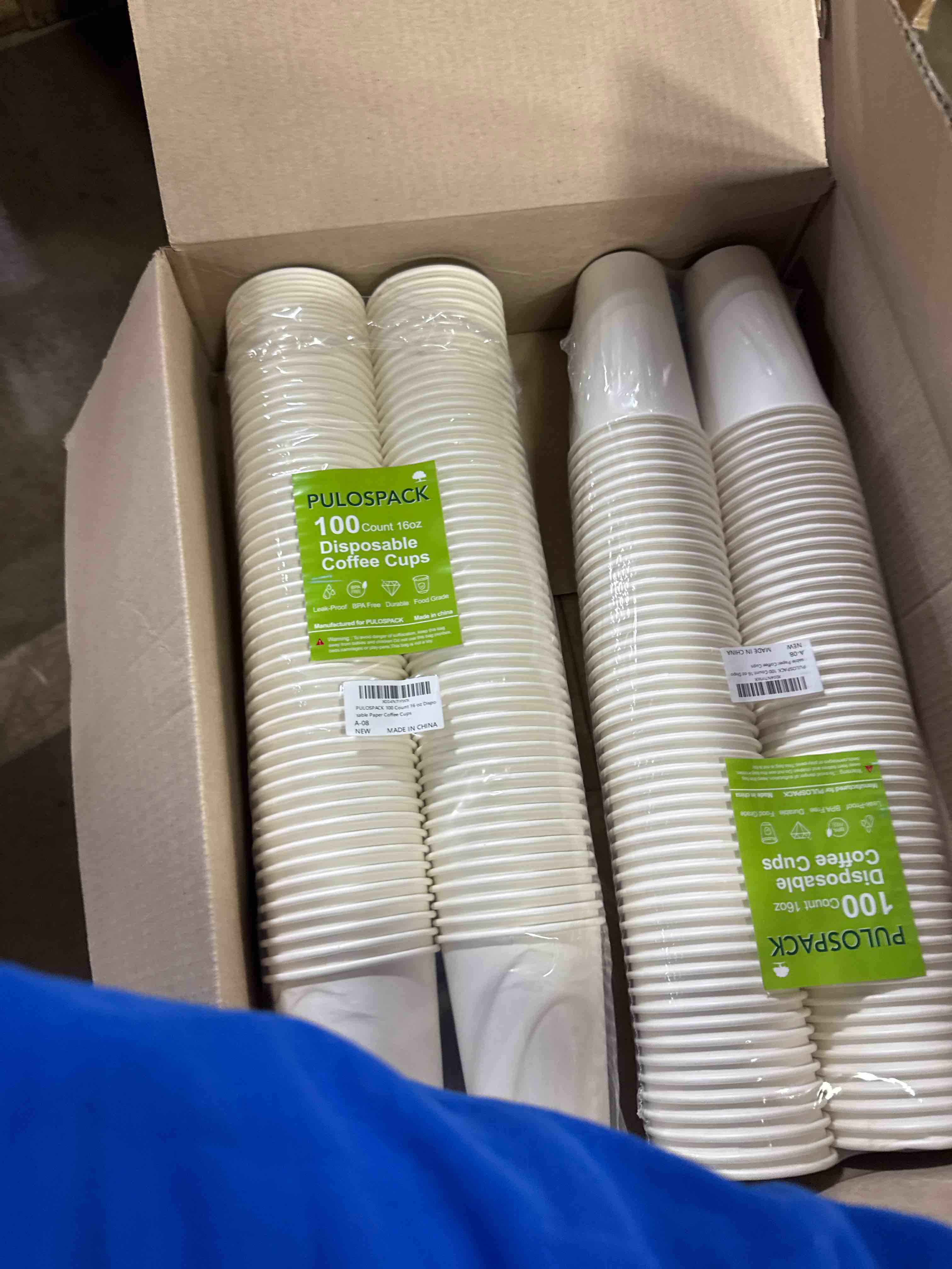 Condition photo showing New/Like New for 100 Pack 16 oz Paper Coffee Cup– Disposable Hot/Cold Drink Cups for Coffee, Tea, Water - White Paper Hot Coffee Cups for Office, Party, Events,Picnic ( Set of 2)