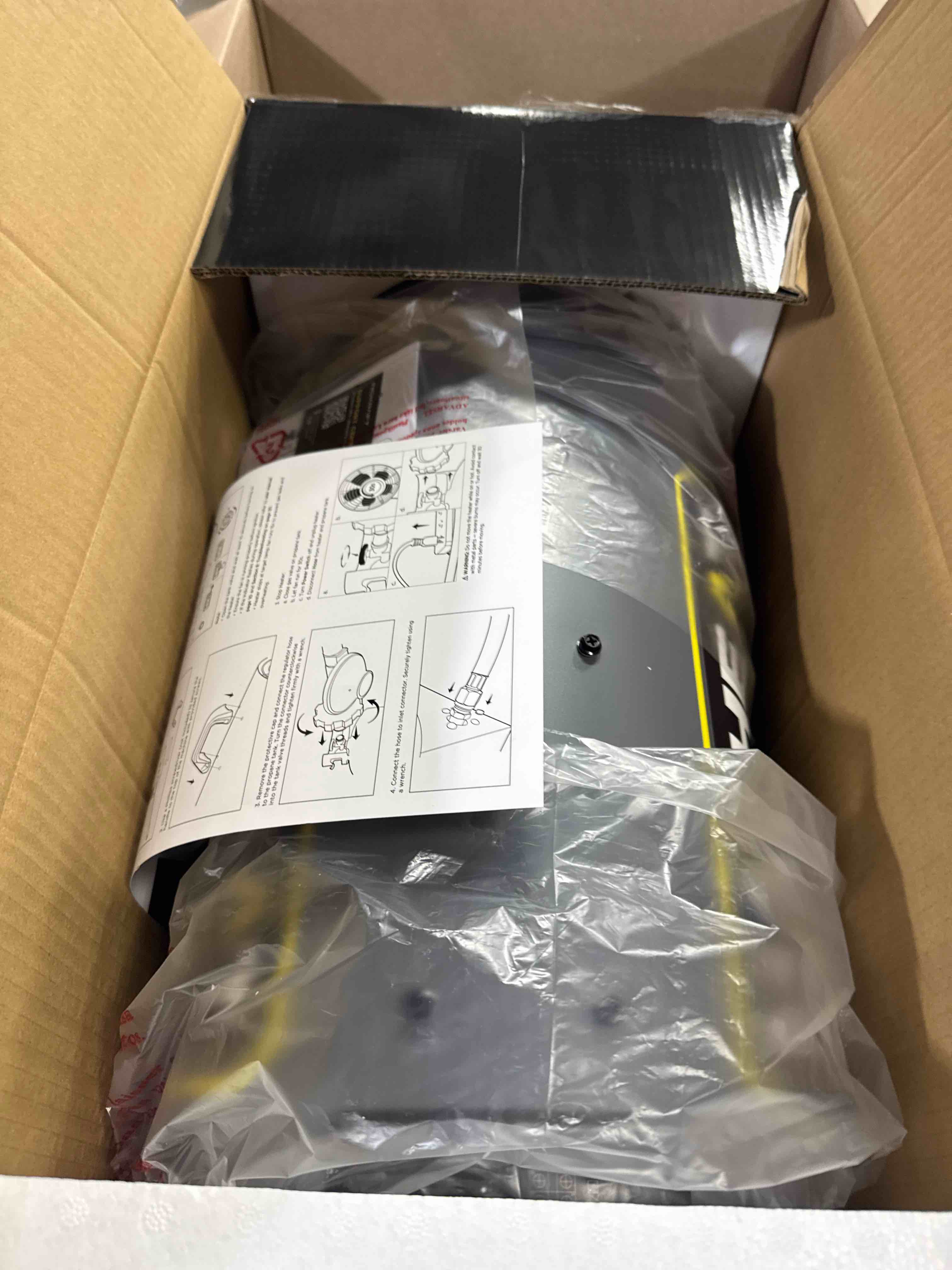 Condition photo showing New/Like New for InoKraft Maxheat MH125 125,000 BTU Forced Air Propane Heater, Auto 25-95F On/OFF Control, Portable Garage/Shop Heater for Garages, Job Sites - 10ft Hose 125,000BTU with thermostat