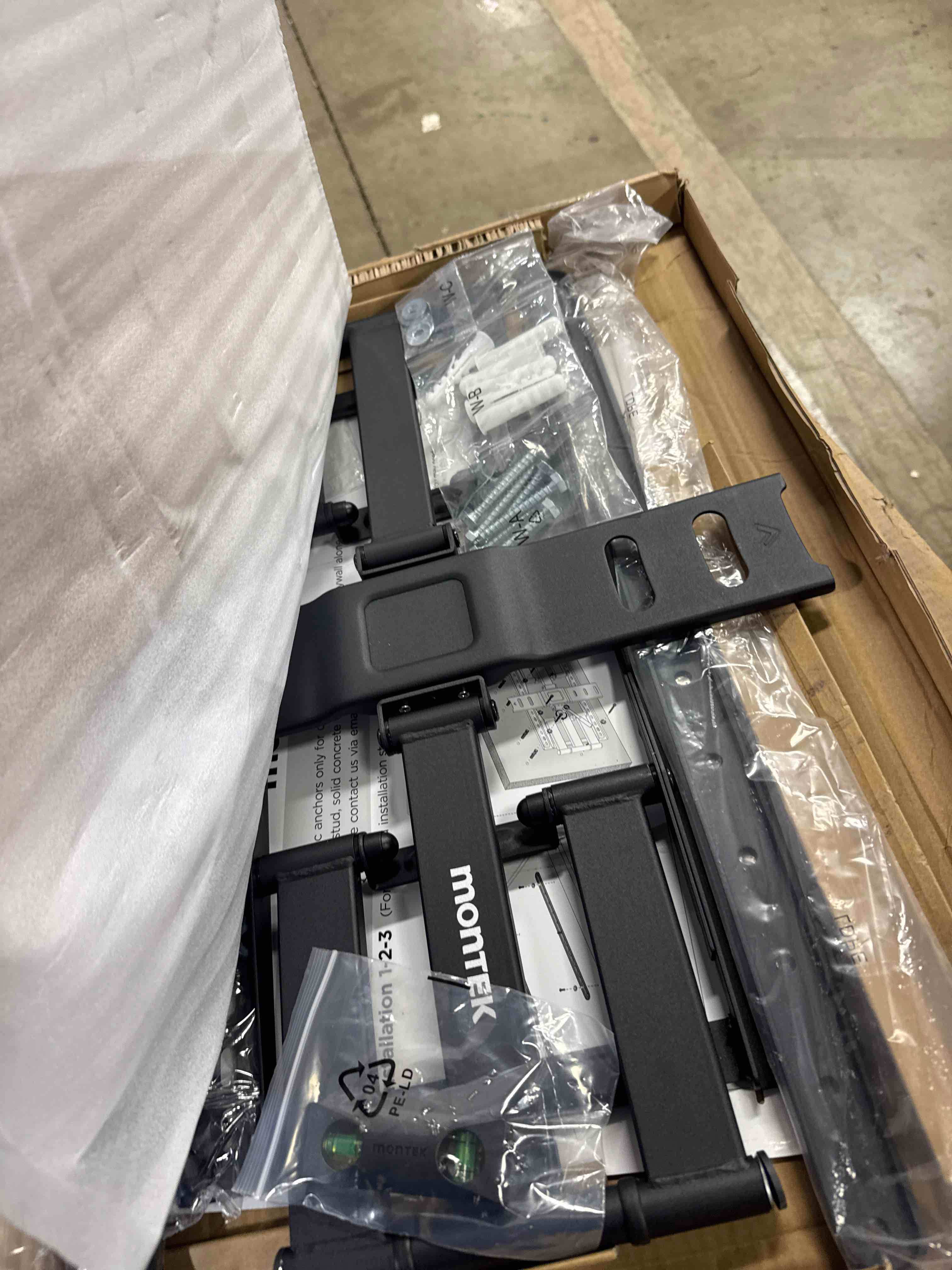 Condition photo showing New/Like New for monTEK 1.1" Ultra Slim TV Wall Mount for 37-75 Inch TVs, 132lbs Heavy Duty, 4X Weight Tested, Full Motion Articulating Bracket, Max VESA 400x400mm, Fits 16/18" Studs