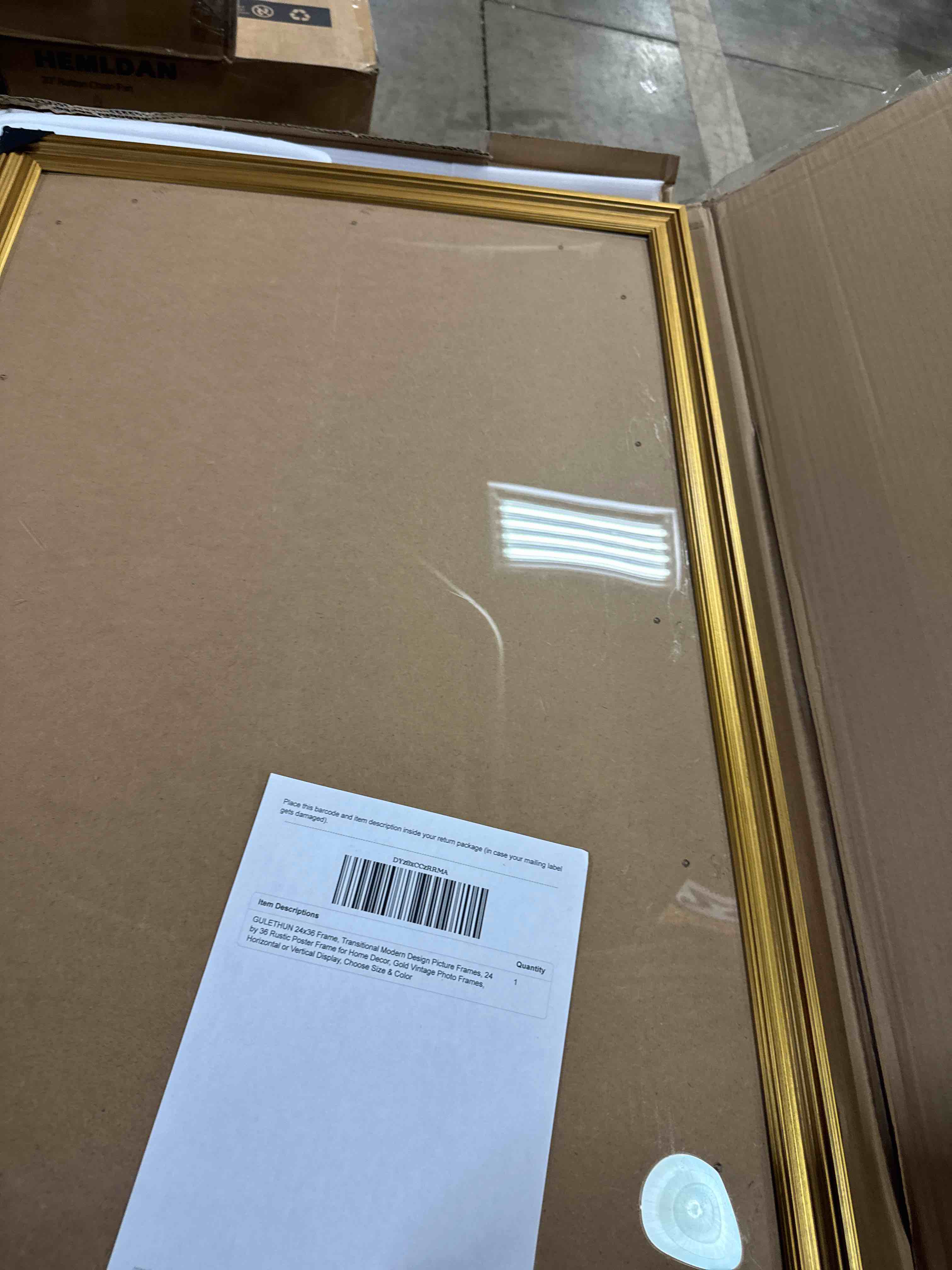 Condition photo showing Good Condition for 24x36 Frame, Transitional Modern Design Picture Frames, 24 by 36 Rustic Poster Frame for Home Decor, Gold Vintage Photo Frames, Horizontal or Vertical Display, Choose Size & Color Gold 24x36in