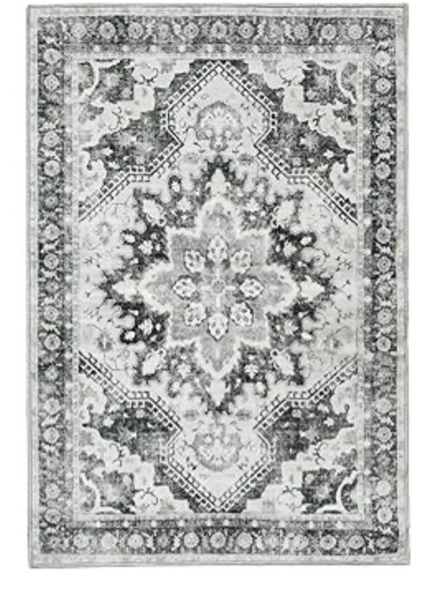 NANPIPER Washable Area Rug, 8x10 Area Rugs with Non-Slip Backing for Living Room, Non-Shedding Distressed Rug, Vintage Print Accent Large Rug for Bedroom,Dinning Room(8'x10', Light Grey)