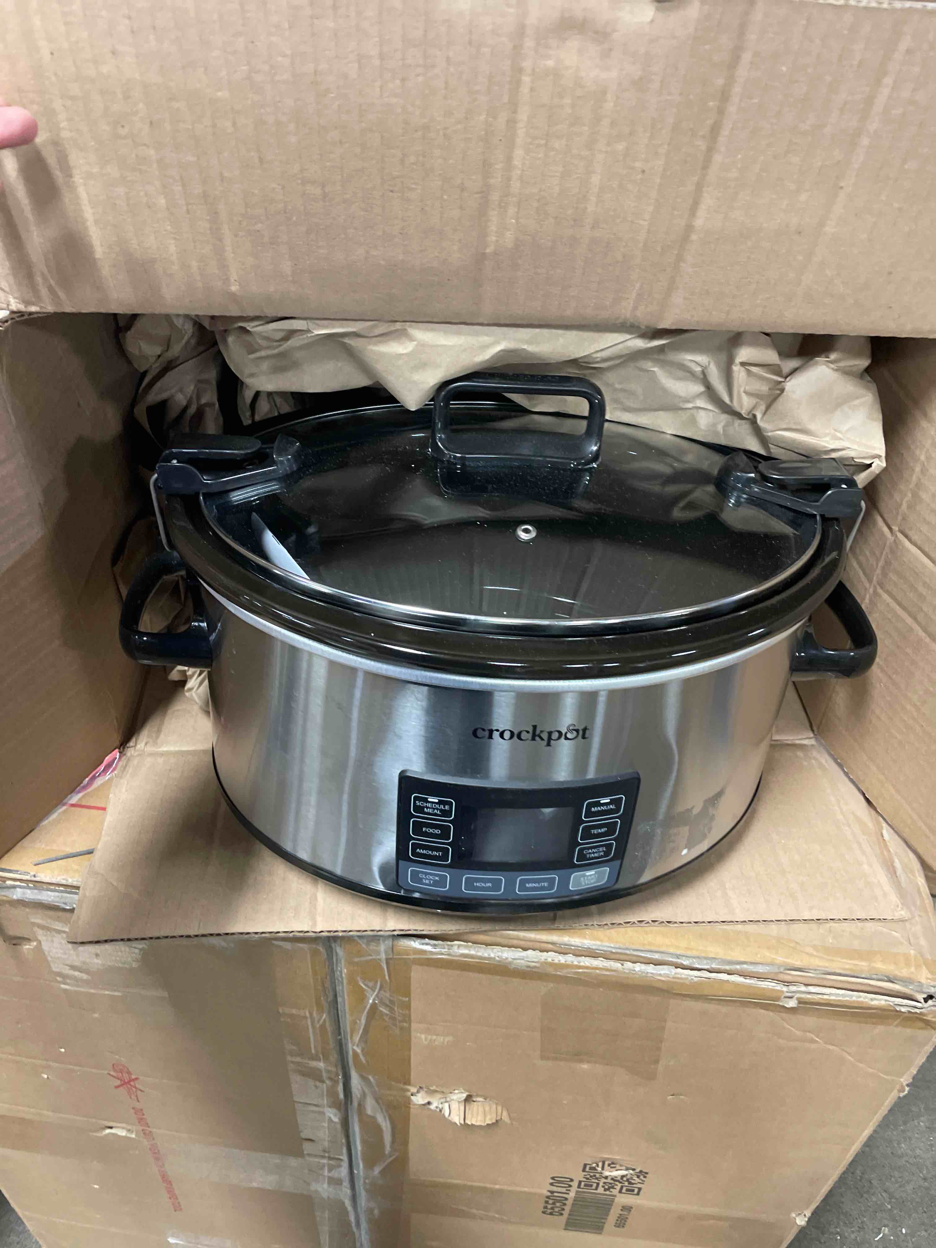 Condition photo showing Good Condition for Crock-Pot 7-Quart Slow Cooker, Portable Programmable with Timer, Locking Lid, Stainless Steel; an Essential Kitchen Appliance, Perfect for Families and Gatherings