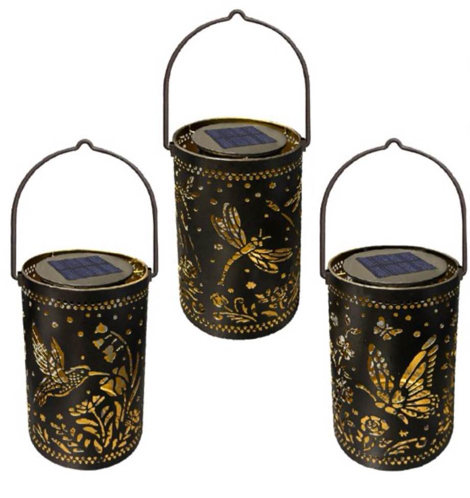 deck impressions forest trio solar lanterns, 3-pack