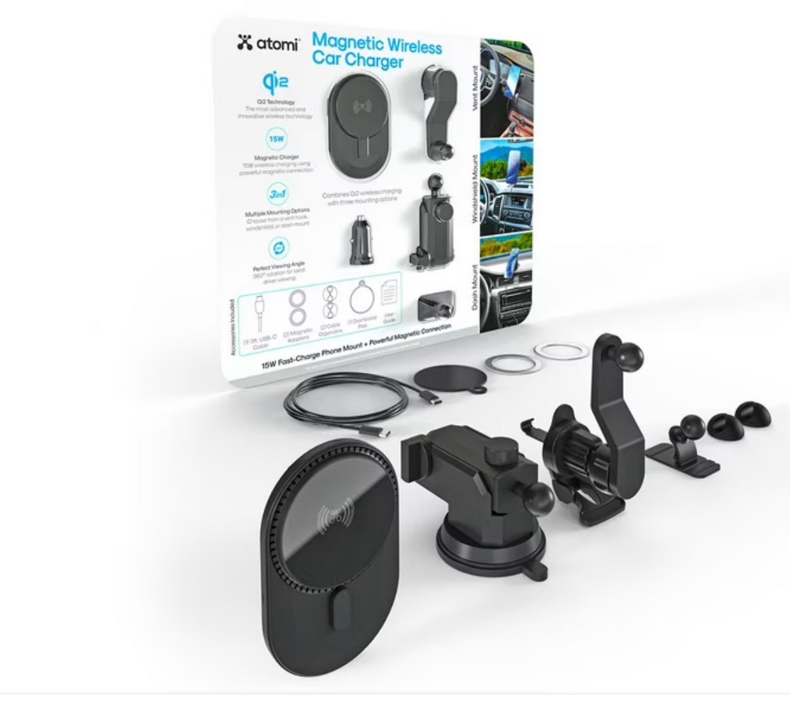 Atomi Qi2 Wireless Car Charging Kit, Three Mounting Options