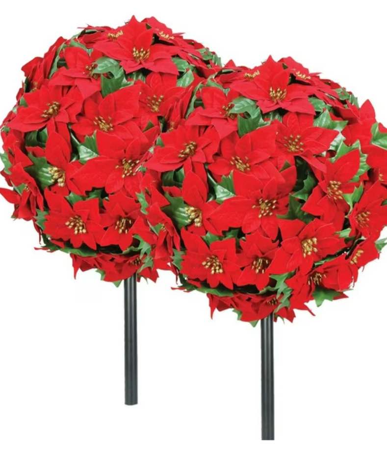 Artificial 15" Round Poinsettia Balls, 2 Pack
