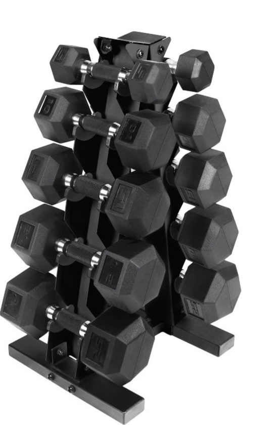 Cap Barbell 150lb Comfort Grip Rubber Encased Hex Dumbbell Set with Rack ( 4 Boxes Total)