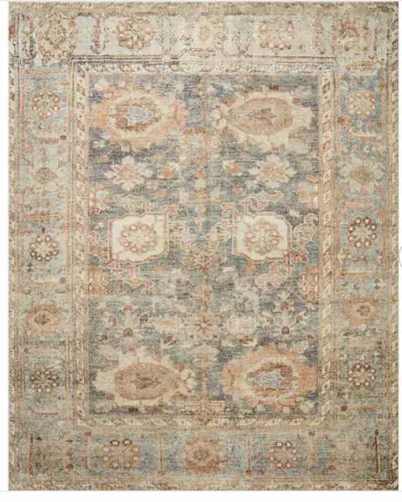 Margot Ocean/Spice 7 ft. 6 in. x 9 ft. 6 in. Bohemian Vintage Printed Plush Area Rug