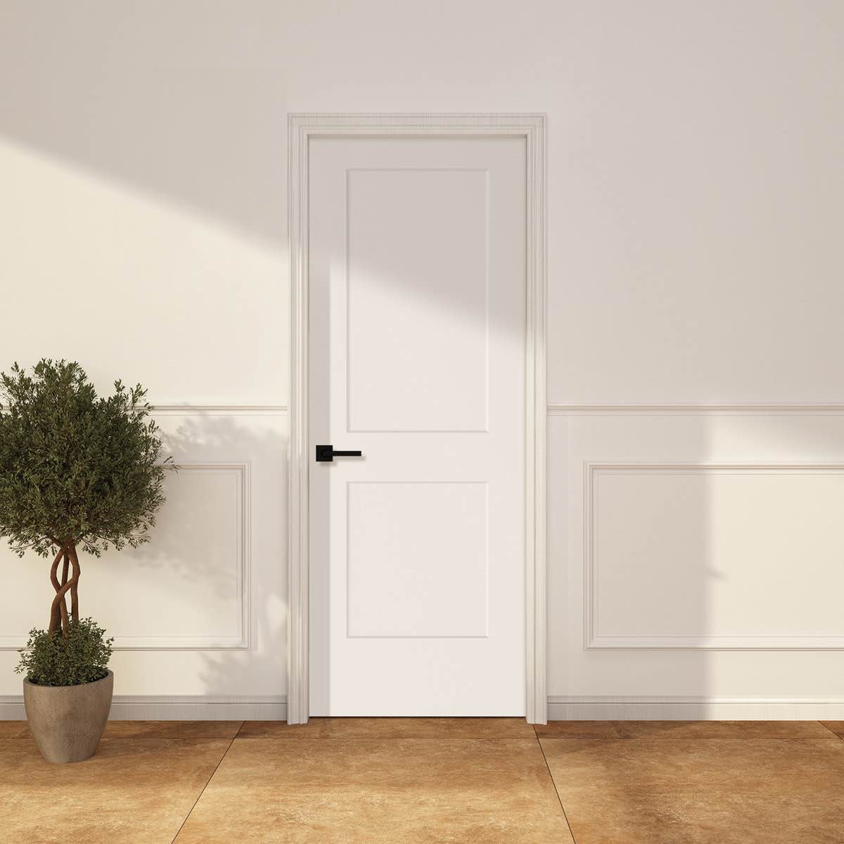 30x80 In. Primed Flat 2 Panel Shaker Style Smooth White Primed Hollow Core Composite Interior Molded Door Slab By JUBEST