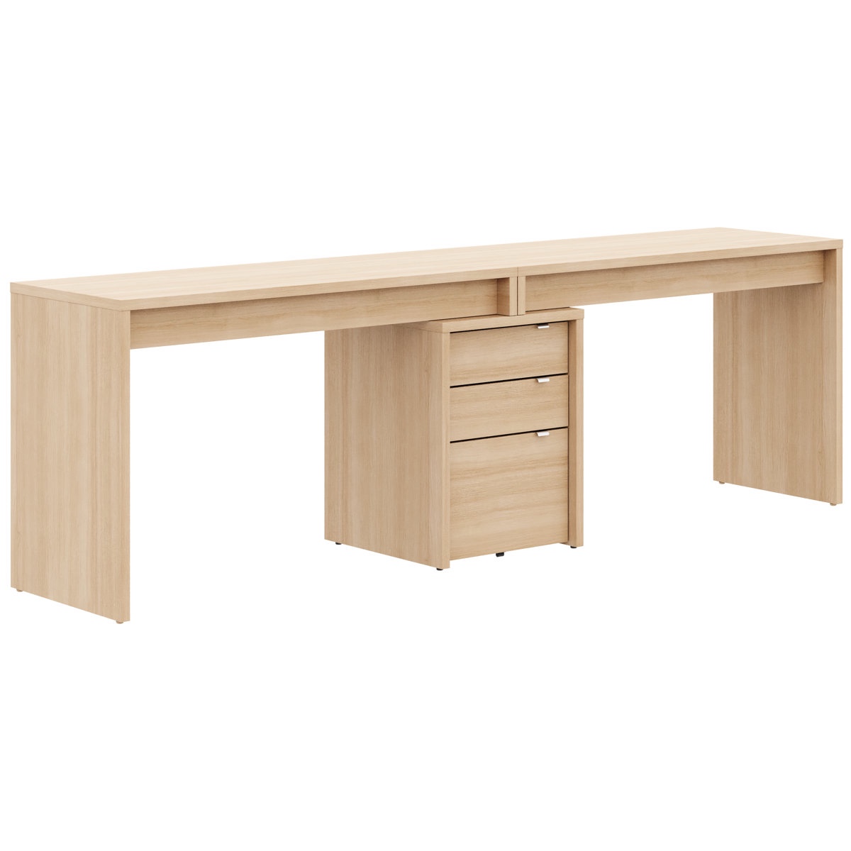 3-piece Home Office With Multi-purpose Storage & Desks, Natural Blonde Oak By Latitude Run®