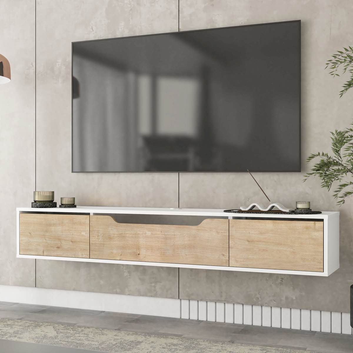 luna floating tv stand for up to 80" tv wall mounted media console by ebern designs (black)