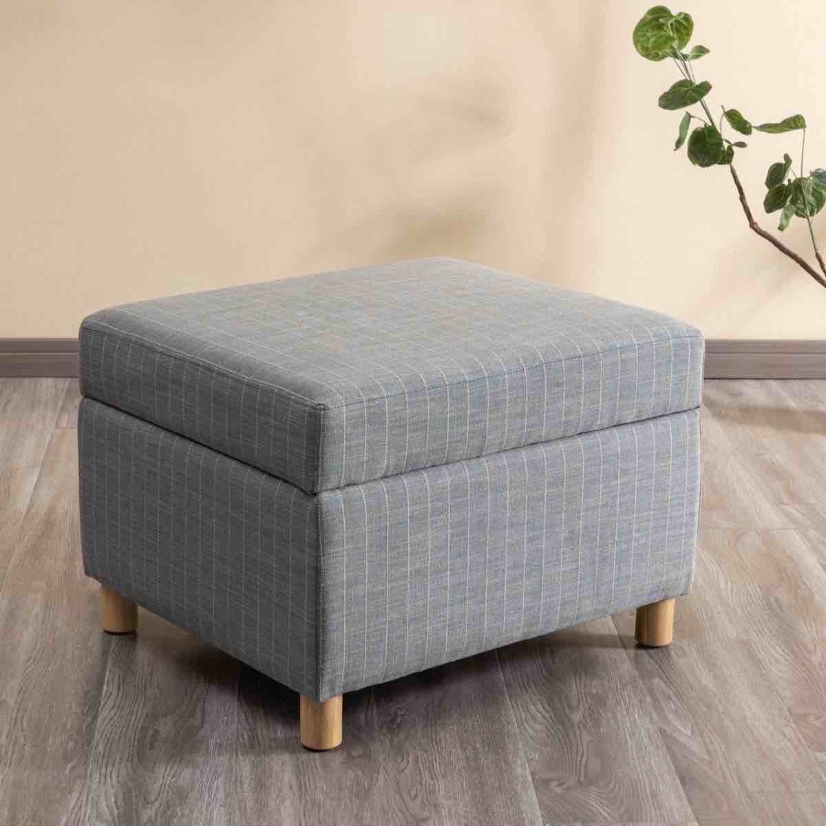 25 inch wide rectangle storage ottoman with wood legs, hinged lid & upholstered fabric, 2 colors available by ebern designs