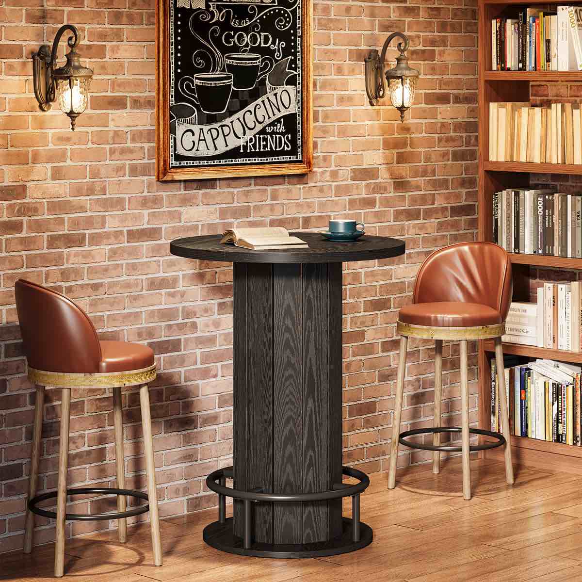 39.4" h round dining table, small kitchen bar table with footrest for dining room, pub, bar by millwood pines