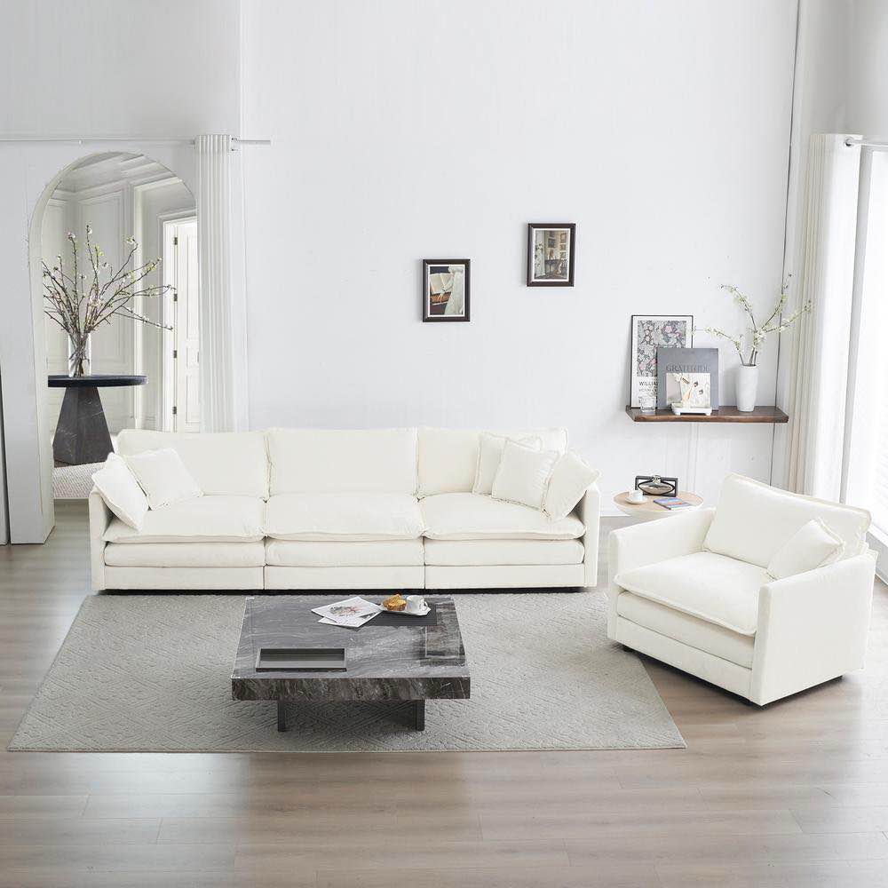 3-piece upholstered sofa, living room sectional sofa set modern sofa couches set , deep seat sofa for living room apartment, 1+3 seat white by latitude run® (compressed arms only)