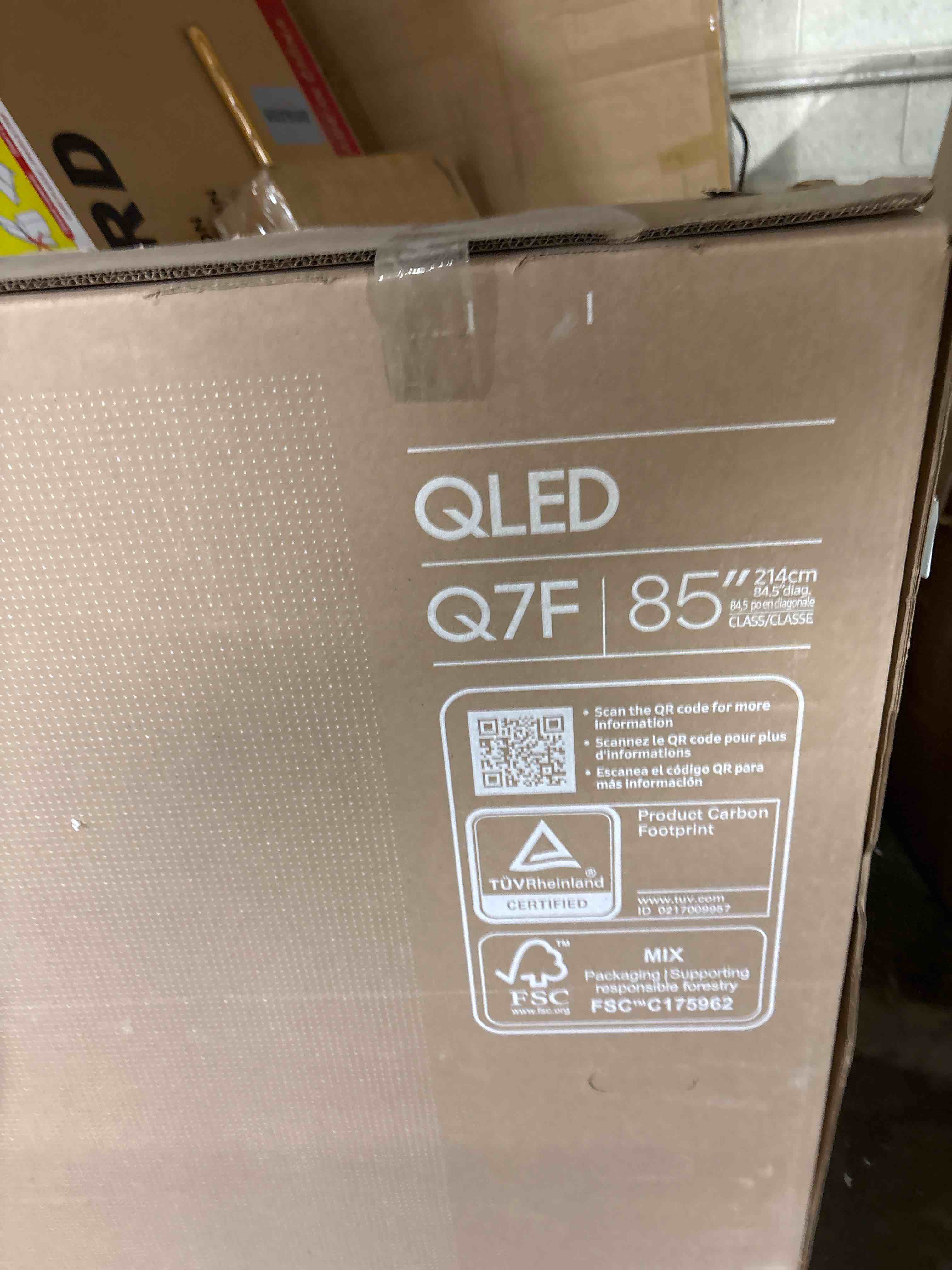 Condition photo showing As Is for samsung 85-inch class qled q7f series samsung vision ai smart tv (2025 model, 85q7f) quantum hdr, object tracking sound lite, q4 ai gen1 processor, 4k upscaling, gaming hub, alexa built-in 85-inch q7f series